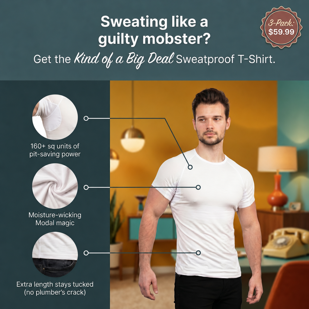 Men's Premium Sweatproof T-Shirt w/Sweat Pad- Crew Neck - Slim Fit - Kind of a Big Deal Series - 3-Pack