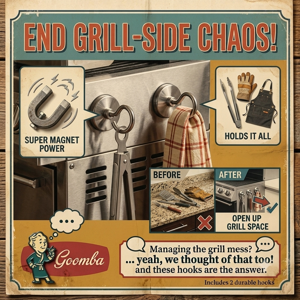 Ultimate Goomba 4-Piece Stainless Steel BBQ Tool Set with Magnetic Hooks