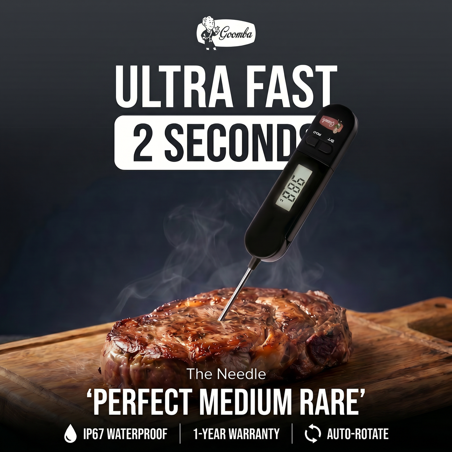 Digital Meat Thermometer with Smart Probe — Goomba's The Needle Instant Read, Motion Sensor, 1-Year Warranty