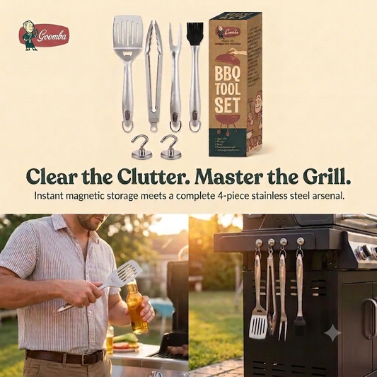 Starter BBQ Bundle - Meat Thermometer and 4-PC Stainless Steel Grilling Tool Set w/Comfort Grips