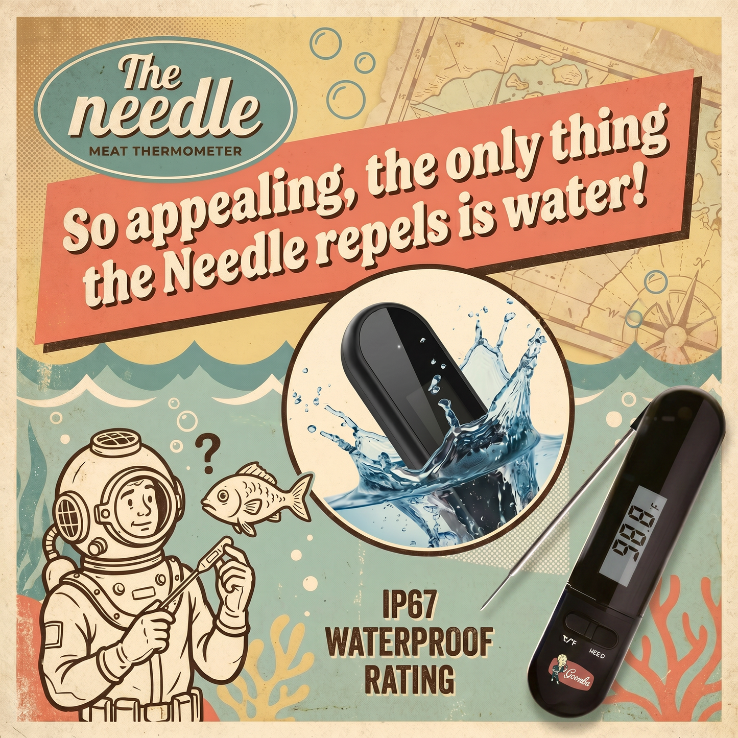Digital Meat Thermometer with Smart Probe — Goomba's The Needle Instant Read, Motion Sensor, 1-Year Warranty