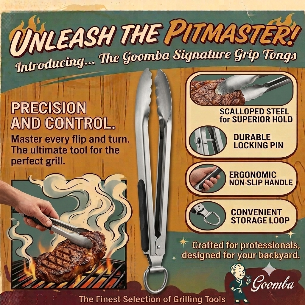 Ultimate Goomba 4-Piece Stainless Steel BBQ Tool Set with Magnetic Hooks