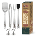 Ultimate Goomba 4-Piece Stainless Steel BBQ Tool Set with Magnetic Hooks