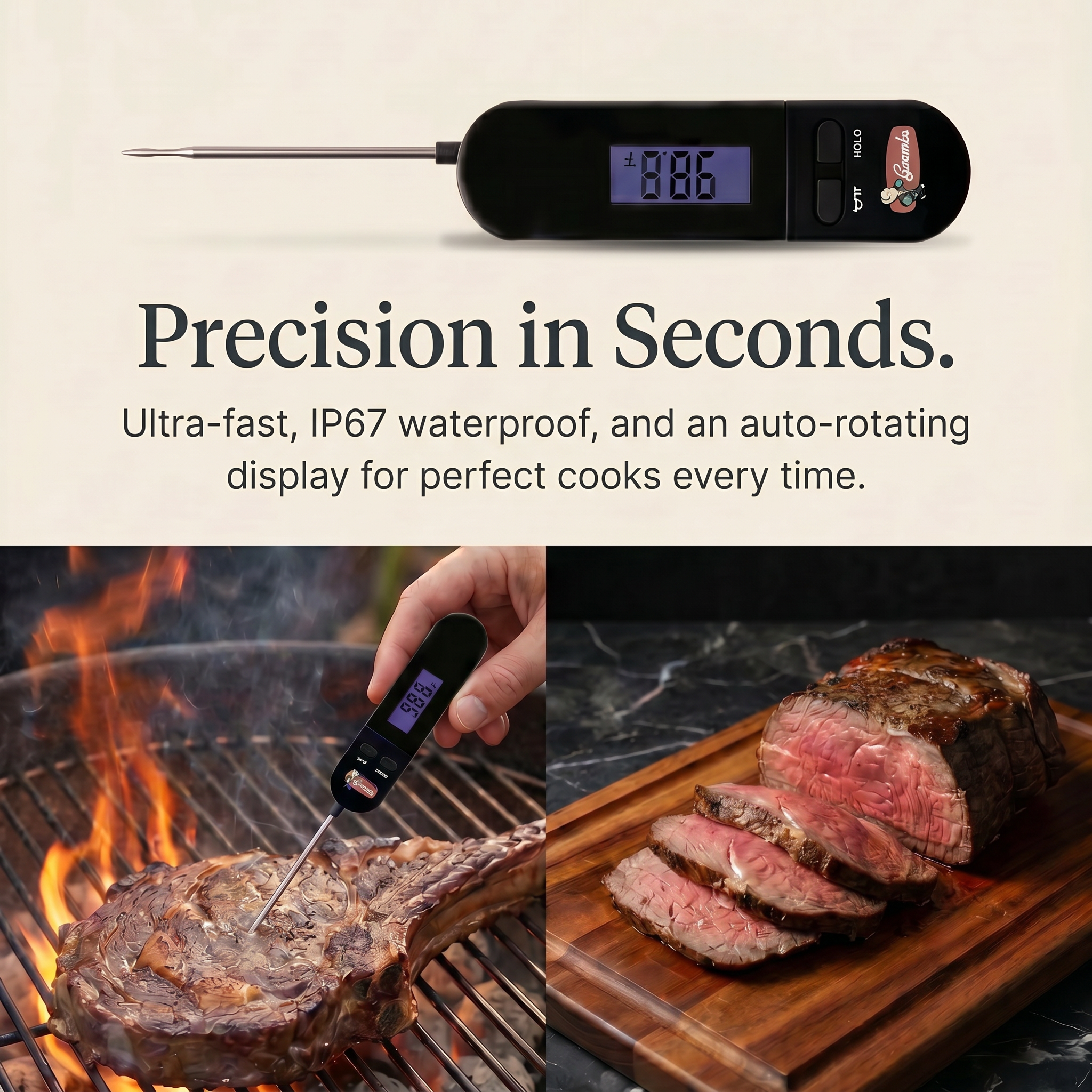 Goomba "The Needle" Premium Digital Meat Thermometer with Probe Motion Sensor | 1 Year Warranty | Easy to Use Food Thermometer