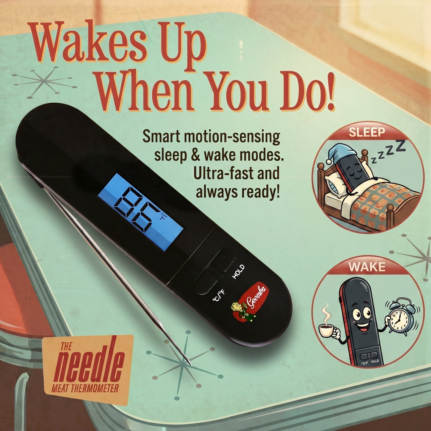 Digital Meat Thermometer with Smart Probe — Goomba's The Needle Instant Read, Motion Sensor, 1-Year Warranty